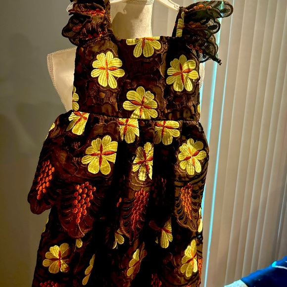Vintage African Nigerian Voile Lace Brown Embroidered Dress Girl - Picture 7 of 8